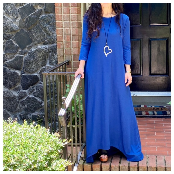 SAPPHIRE BLUE SIDE POCKETS MAXI DRESS - Picture 3 of 16